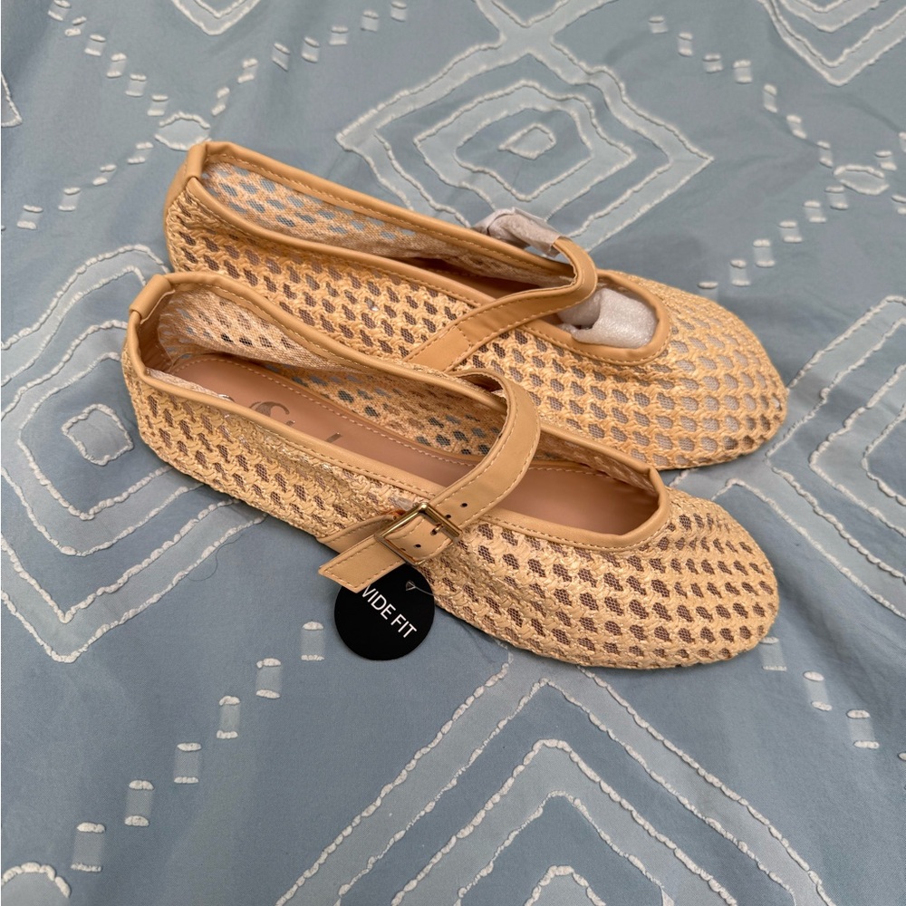 SHEIN Beige Mesh Mary Jane Flats